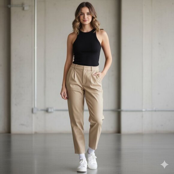 Pretty Little Thing PLT Faux Leather Pleat Cigarette Pant Tapered straight leg - Picture 3 of 16